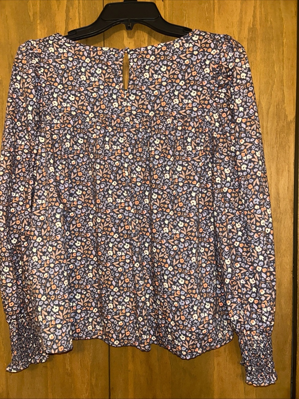Universal Thread Navy Floral Baby Doll Blouse with Peach Accents - Picture 7 of 7
